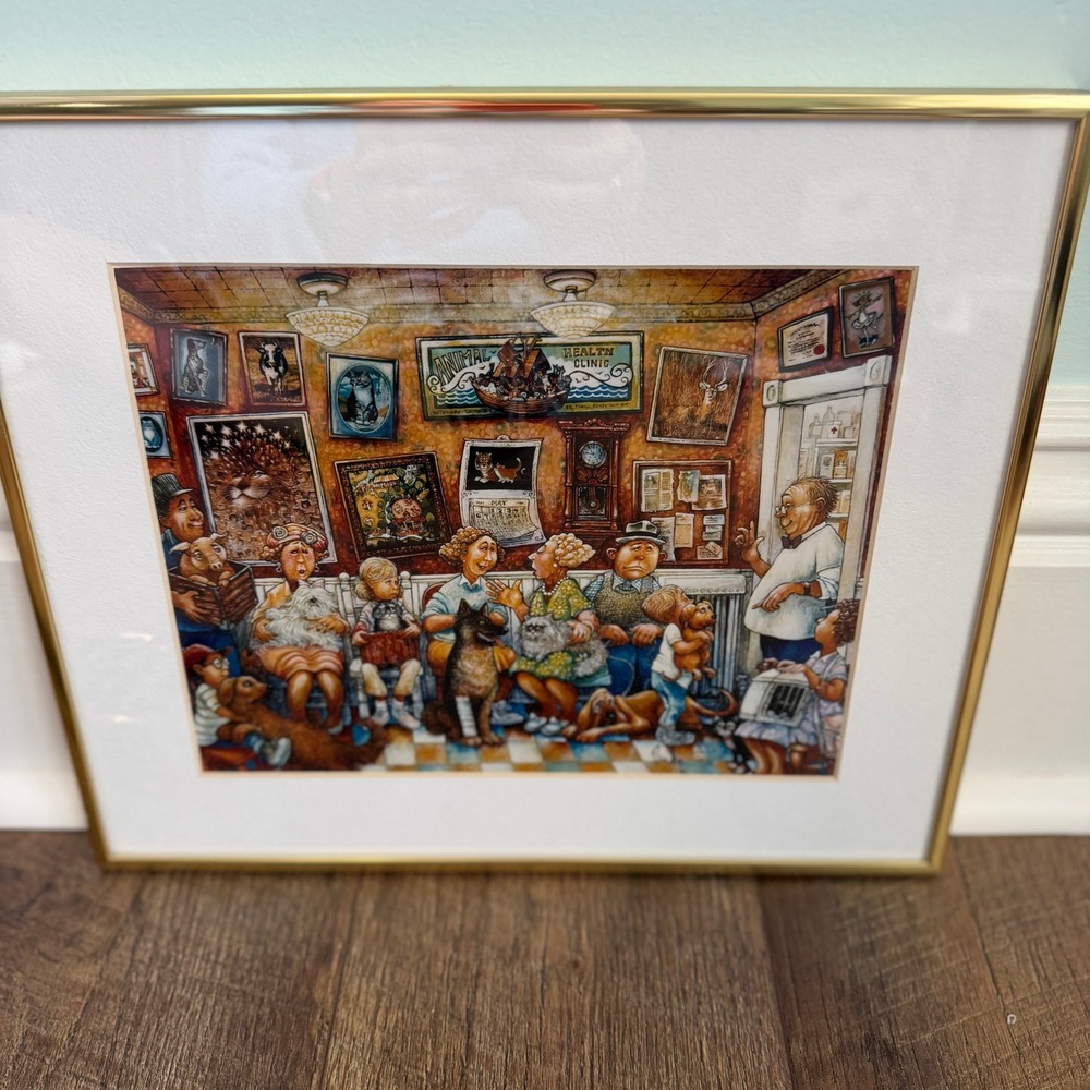 Bill Bell Visit to the Vet Signed‎ Print Framed Gold Nielsen Whimsical Art